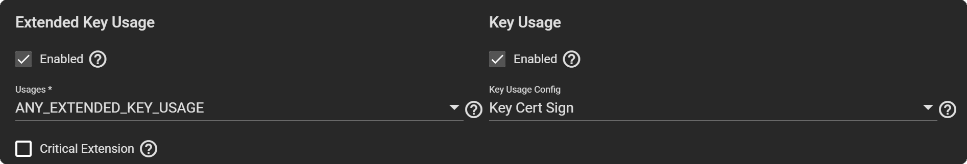 Internal Certificate Key Usage