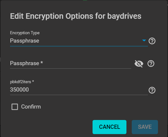 Storage Pools Dataset Encryption Passphrase